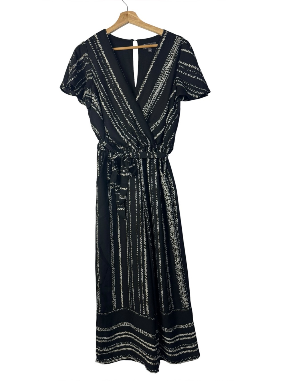 Luxology Black & White Stripe Short Sleeve Wide Leg Jumpsuit S